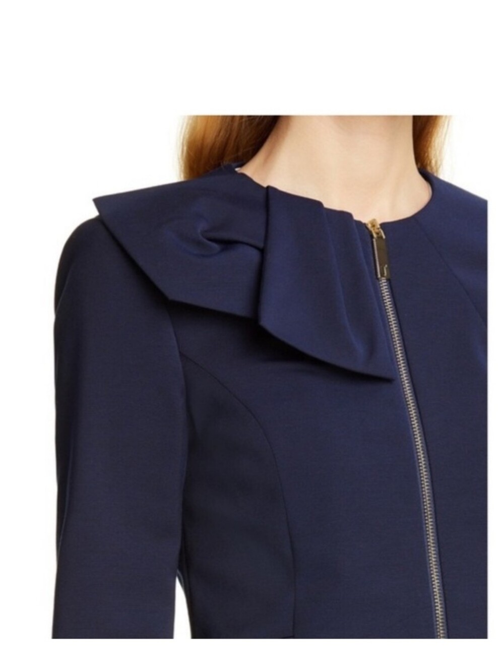 Ted Baker Navy Ruffle Zip Front Jacket